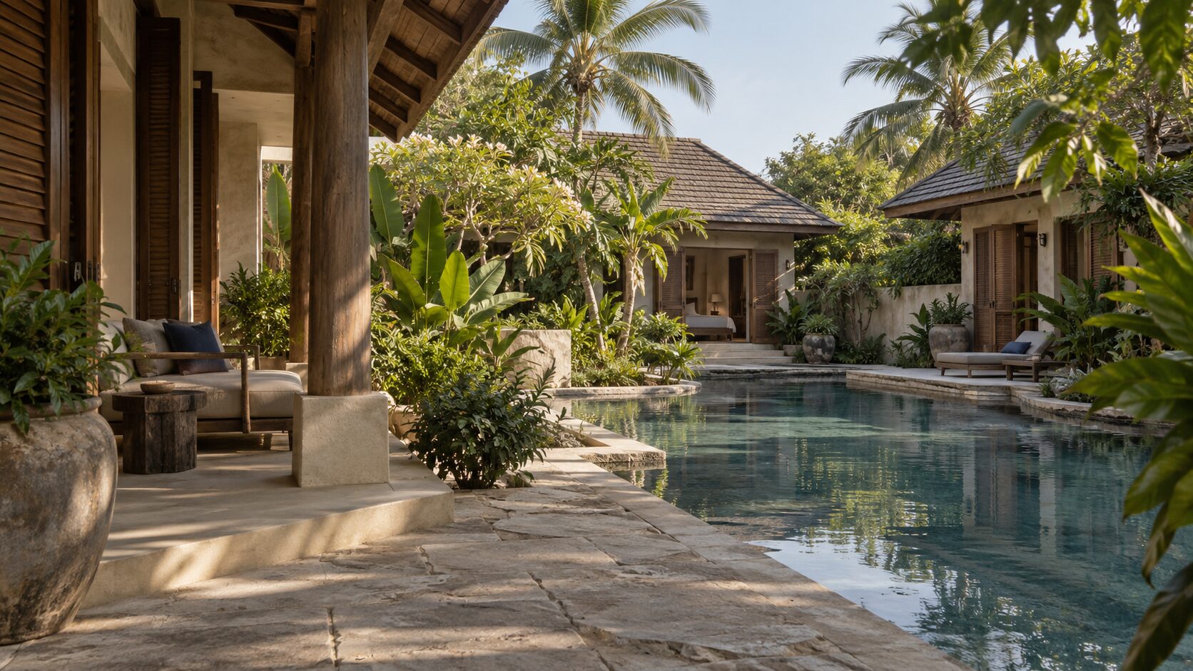 Illustration of a tropical boutique villa resort